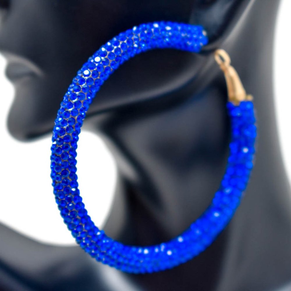 2.5" Royal Pave Wrap Rhinestone Hoop Earrings
